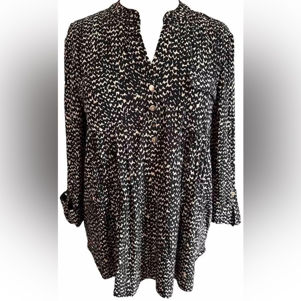 COCOMO XL Black Beige 3/4 sleeve women’s Pintuck Blouse top shirt tunic